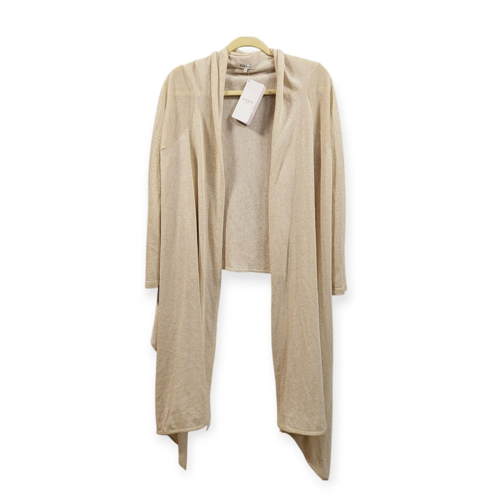 Le Lis Blanc M NWT Lagenlook Metallic Linen Bl. Dramatic High-Low Cardigan Beige